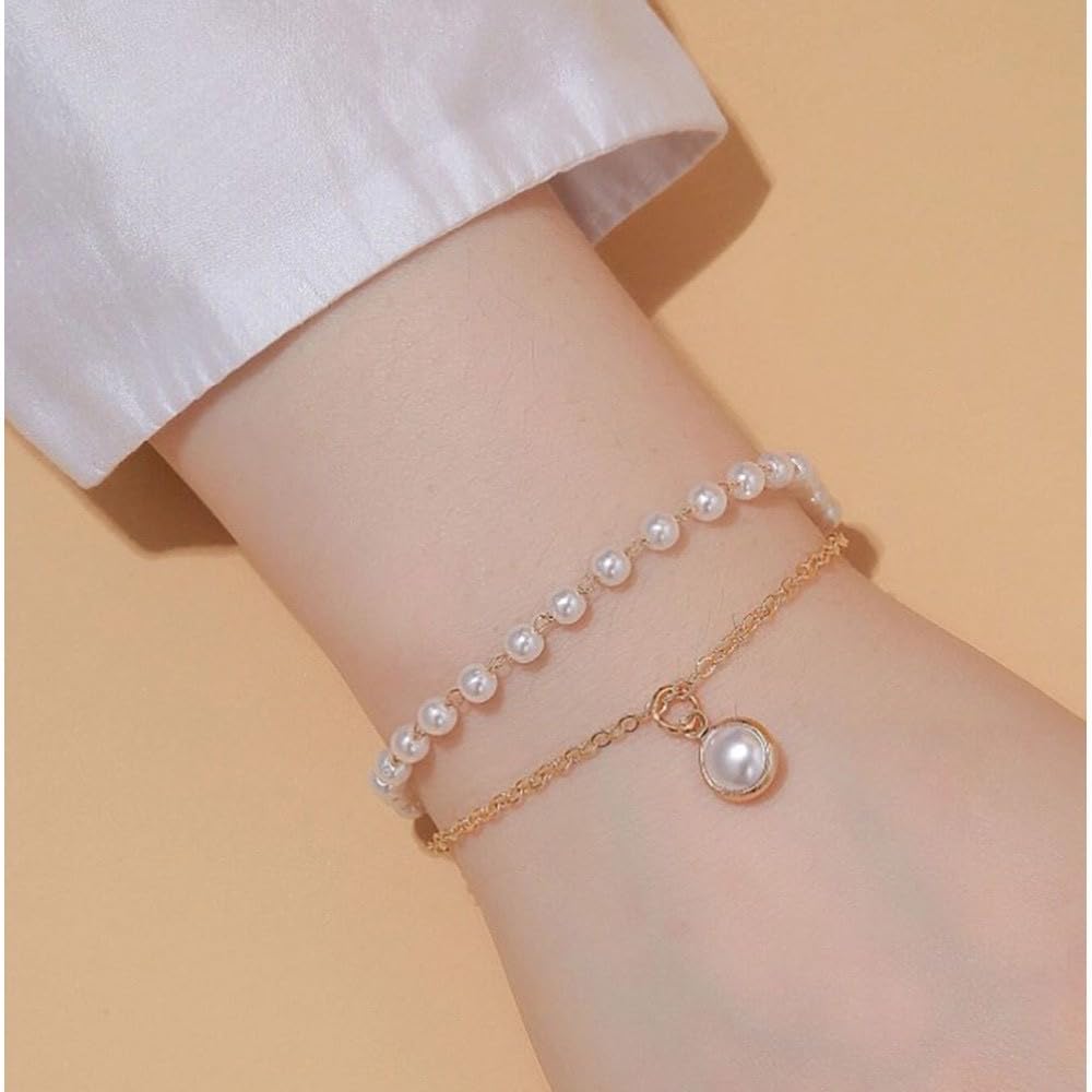 LustreLoom Pearl Bracelet – Double-Layer Elegance in Gold
