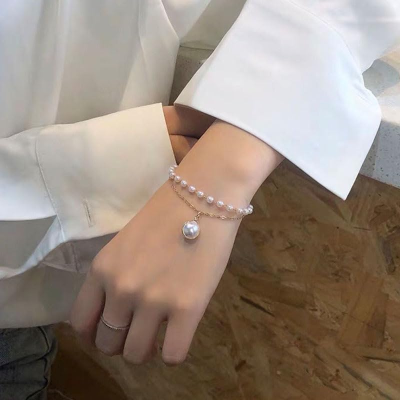 LustreLoom Pearl Bracelet – Double-Layer Elegance in Gold