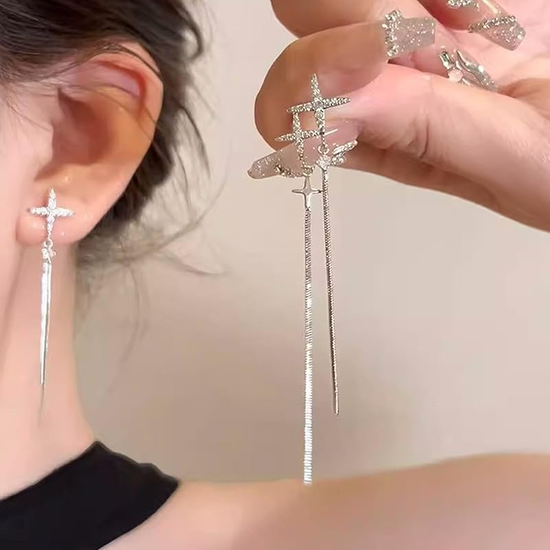 Starveil Asymmetrical Earrings – Boho Chains with Crystal Constellation