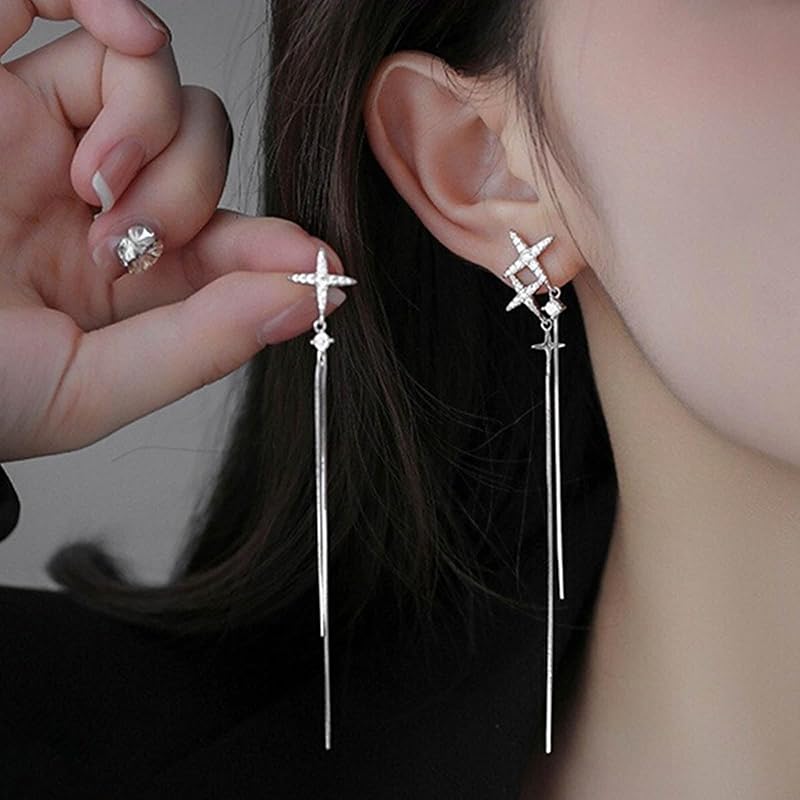 Starveil Asymmetrical Earrings – Boho Chains with Crystal Constellation