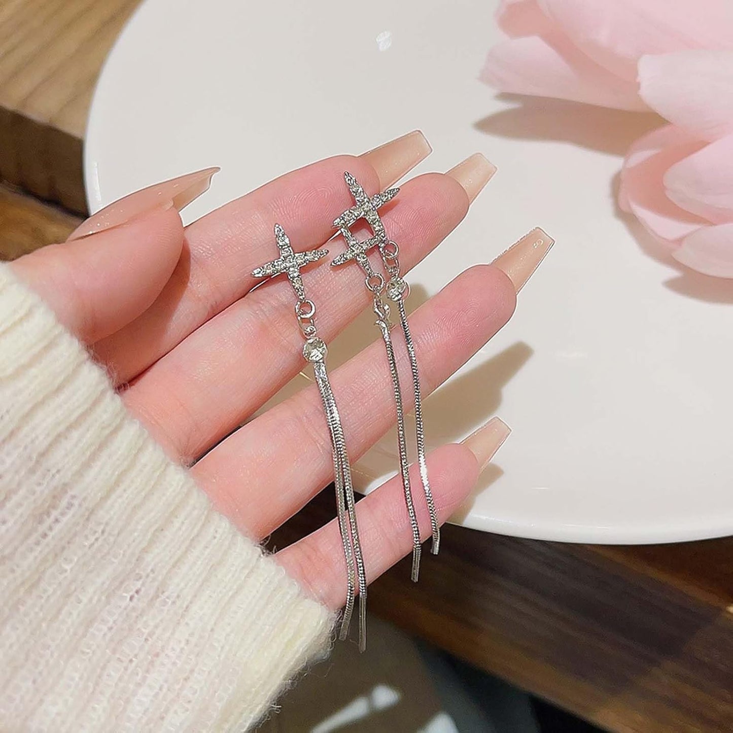 Starveil Asymmetrical Earrings – Boho Chains with Crystal Constellation