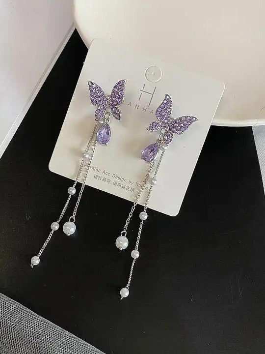 Whispers of Elegance – Purple Butterfly Korean Drop Earrings