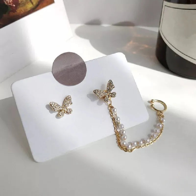SkyLace Butterfly Ear Cuffs – Korean-Inspired Chain Stud Set (2 Pcs)