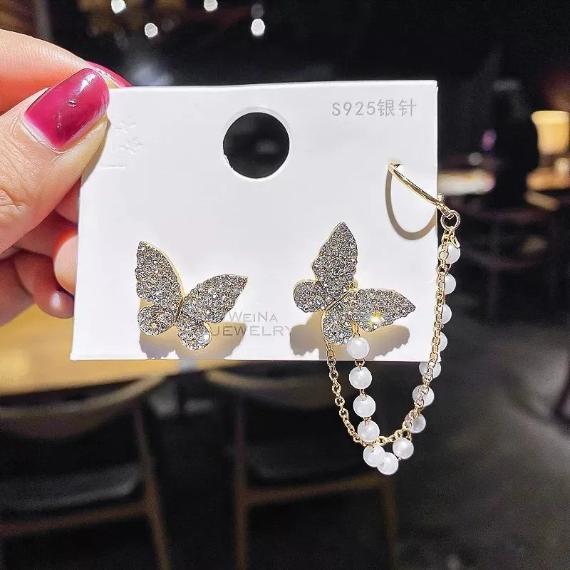 SkyLace Butterfly Ear Cuffs – Korean-Inspired Chain Stud Set (2 Pcs)