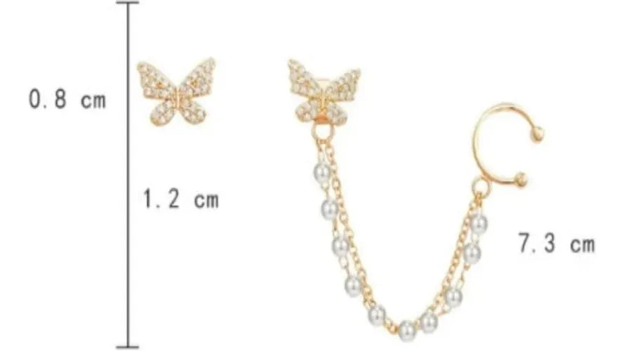 SkyLace Butterfly Ear Cuffs – Korean-Inspired Chain Stud Set (2 Pcs)
