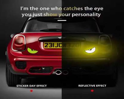 Glow Beast Eyes – Reflective Monster Sticker for Cars & Bikes (Yellow)