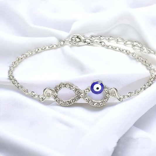 Silver-Toned Evil Eye Wrap Bracelet – Adjustable Protection with Style