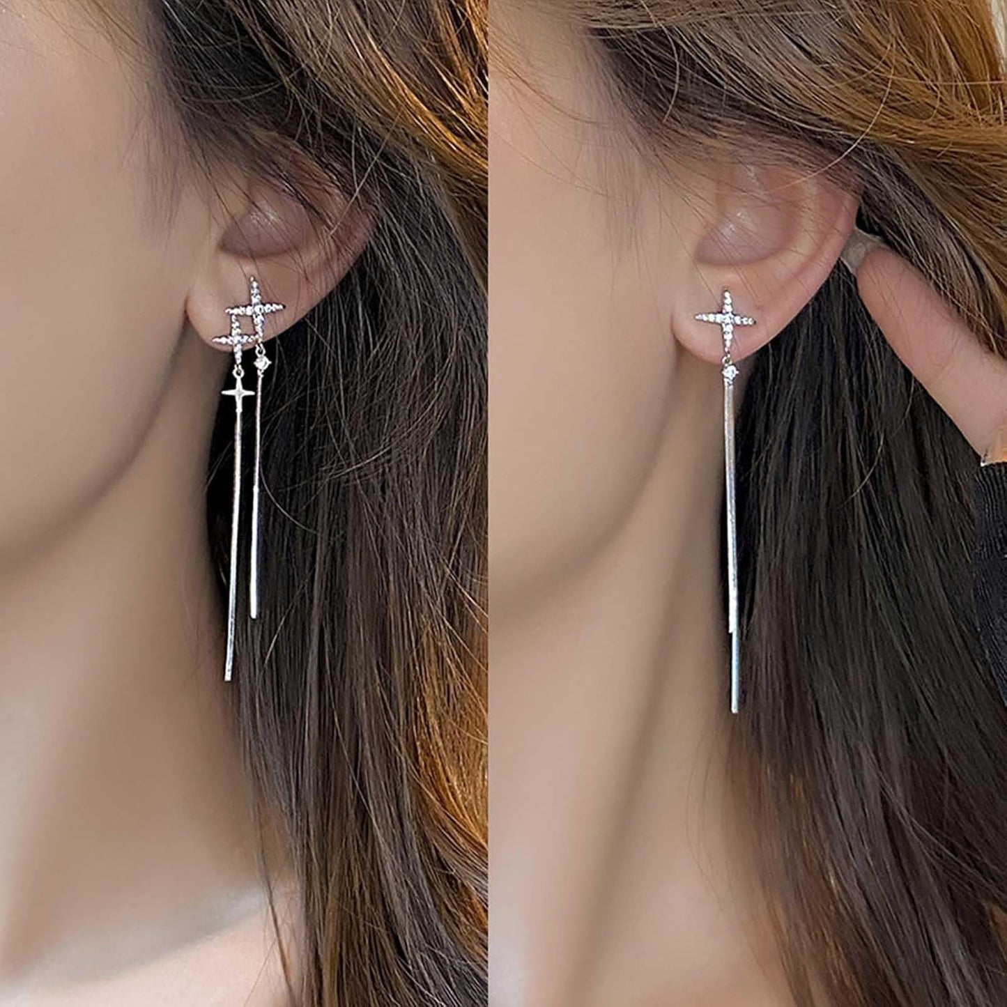Starveil Asymmetrical Earrings – Boho Chains with Crystal Constellation