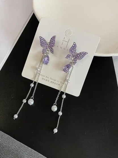 Whispers of Elegance – Purple Butterfly Korean Drop Earrings