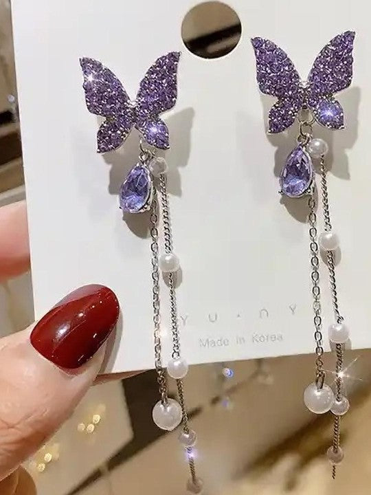 Whispers of Elegance – Purple Butterfly Korean Drop Earrings