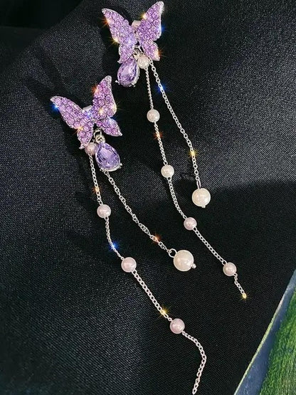 Whispers of Elegance – Purple Butterfly Korean Drop Earrings