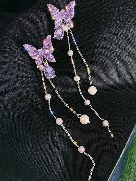 Whispers of Elegance – Purple Butterfly Korean Drop Earrings