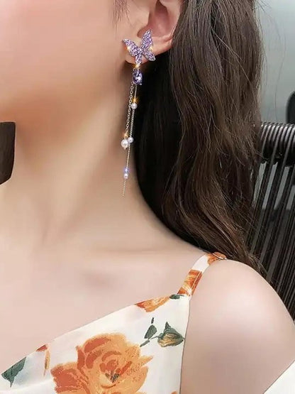 Whispers of Elegance – Purple Butterfly Korean Drop Earrings