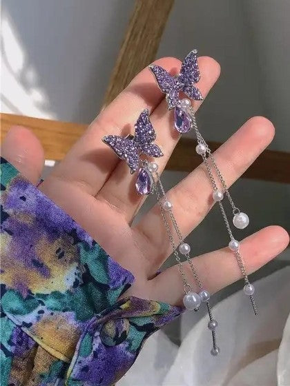 Whispers of Elegance – Purple Butterfly Korean Drop Earrings