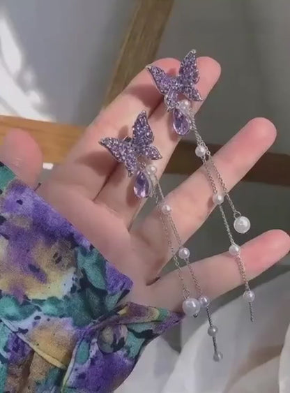 Whispers of Elegance – Purple Butterfly Korean Drop Earrings